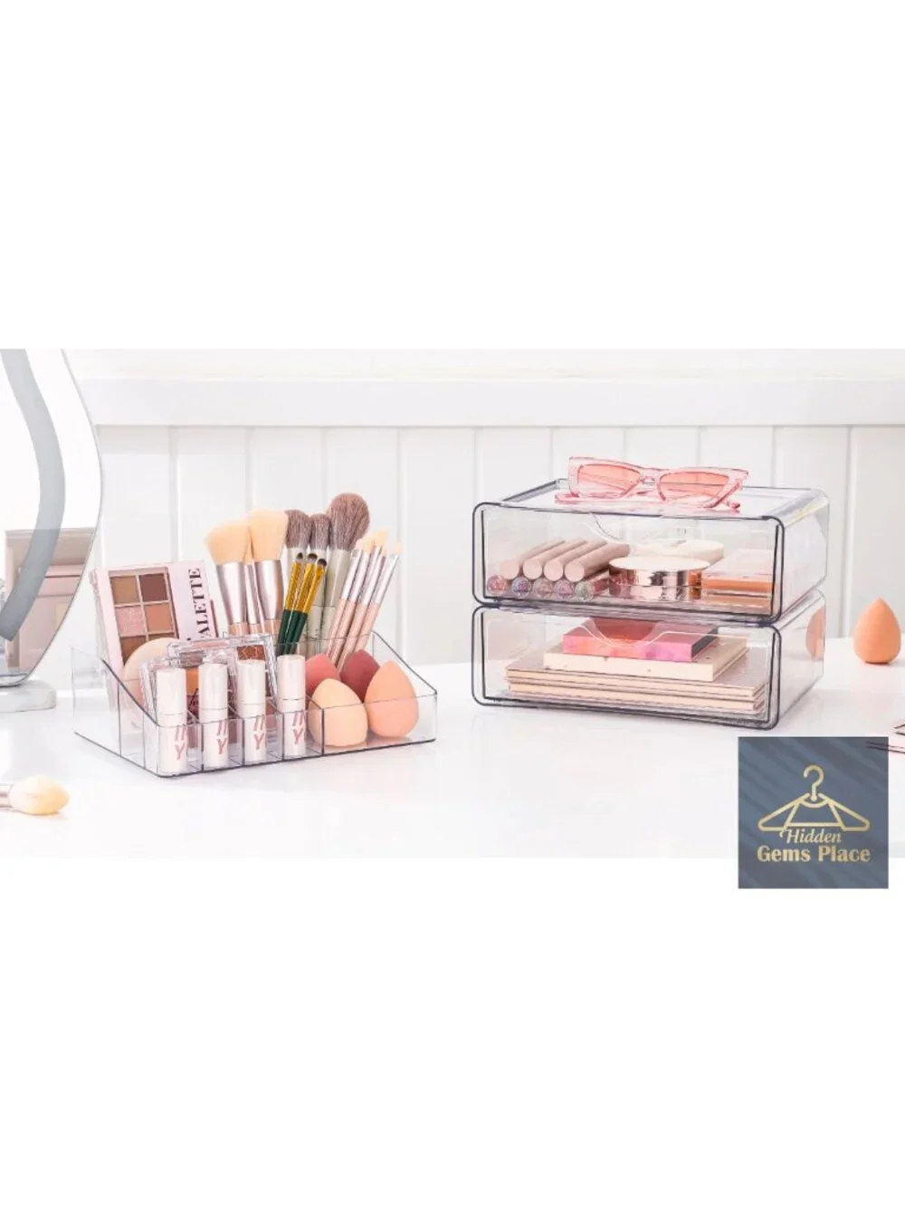 3-Tier Clear Makeup Organizer with 2 Drawers, Stackable, Large Capacity for